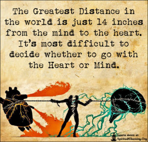 The Greatest Distance in the world is just 14 inches from the mind to the heart.. It’s most difficult to decide whether to go with the Heart or Mind.