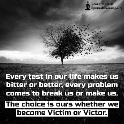 Every test in our life makes us bitter or better, every problem comes to break us or make us. The choice is ours whether we become Victim or Victor.